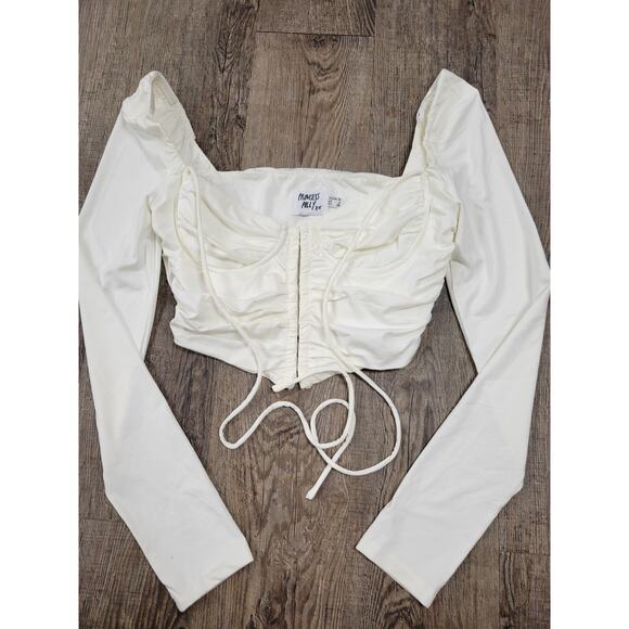 Princess Polly Romina long sleeve top white Bra Clasp Tie Front Crop Size 6 Smal - Picture 1 of 7